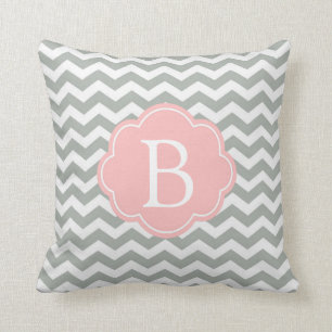 Elegant, modern and classic grey chevron monogram cushion