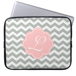 Elegant, modern and classic grey chevron monogram laptop sleeve