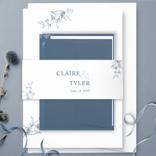 Elegant Modern and Minimal Blue Wedding Invitation Belly Band