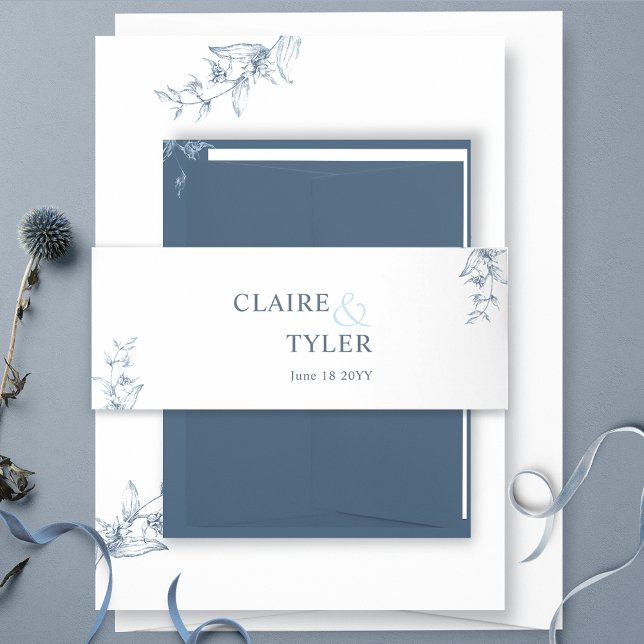 Elegant Modern and Minimal Blue Wedding Invitation Belly Band (Creator Uploaded)