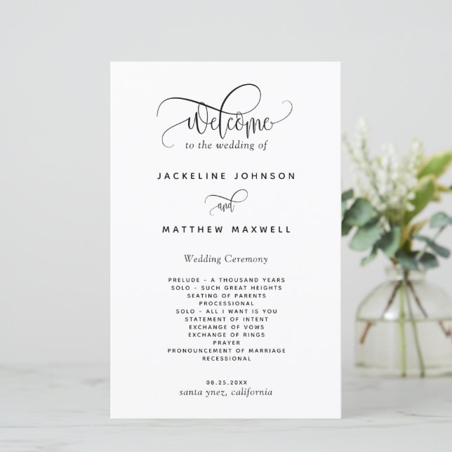 Elegant Modern and Simple, Script Wedding Program (Standing Front)