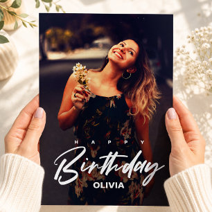 Elegant Modern Announcement Photo Happy Birthday Postcard