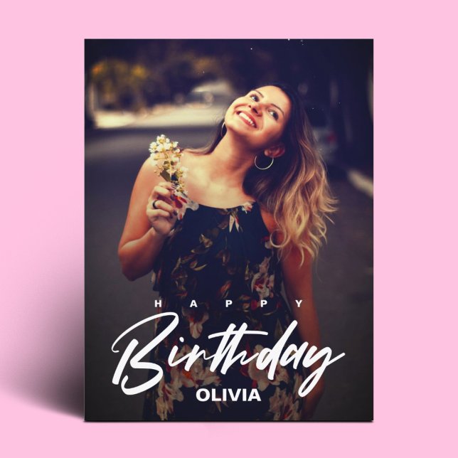 Elegant Modern Announcement Photo Happy Birthday Postcard (Creator Uploaded)