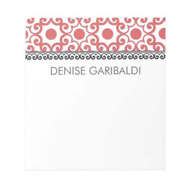 Elegant Modern Arabesque Personalised Notepad (Front)