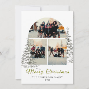 Elegant Modern Arch 3 Photo Collage Christmas Holiday Card