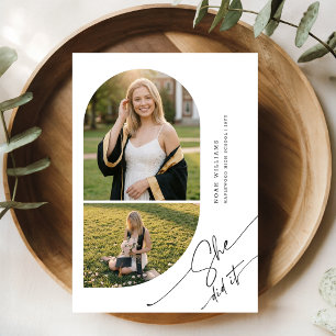 Elegant Modern Arch Photo Collage Graduation Party Invitation