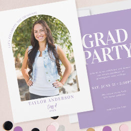 Elegant Modern Arch Photo Lilac Graduation Party Invitation
