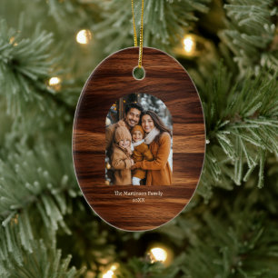 Elegant Modern Arch Photo Personalized Woodgrain Ceramic Ornament