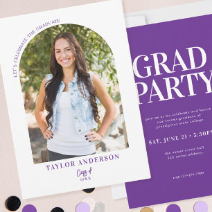 Elegant Modern Arch Photo Purple Graduation Party Invitation