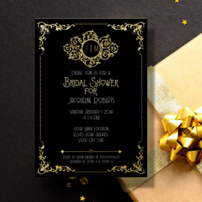 Elegant Modern Art Deco Black Gold Bridal Shower F (Creator Uploaded)