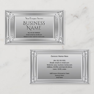 Elegant Modern Art Deco Faux Silver Chrome Gem Business Card