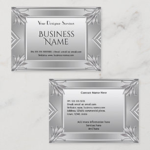 Elegant Modern Art Deco Faux Silver Metal Chrome Business Card