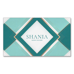 Elegant Modern Art Deco Geometric Teal Gold Magnetic Business Card