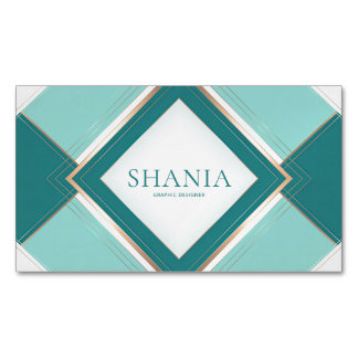 Elegant Modern Art Deco Geometric Teal Gold Magnetic Business Card
