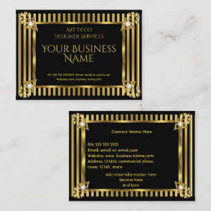 Elegant Modern Art Deco Gold Black Stripe Business Card