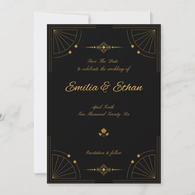 Elegant Modern Art Deco Save the Date (Front)