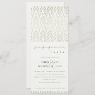 ELEGANT MODERN ART DECO WHITE SILVER ENGAGEMENT  INVITATION