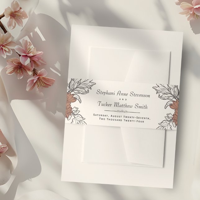 Elegant Modern Art Nouveau Floral Formal Wedding Invitation Belly Band (Creator Uploaded)