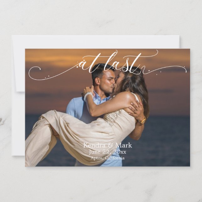 Elegant Modern AT LAST photo Save the Date Invitation (Front)