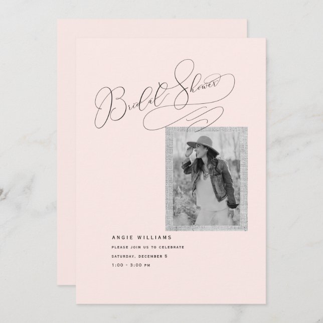 Elegant & Modern B/W Photo Blush Bridal Shower Invitation (Front/Back)