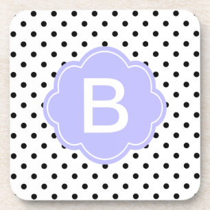 Elegant, modern B&W polka dot monogram Coaster