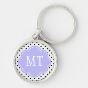 Elegant, modern B&W polka dot monogram Key Ring