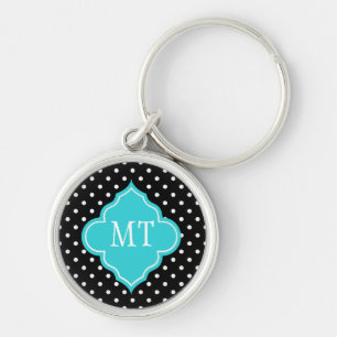 Elegant, modern B&W polka dot monogram Key Ring