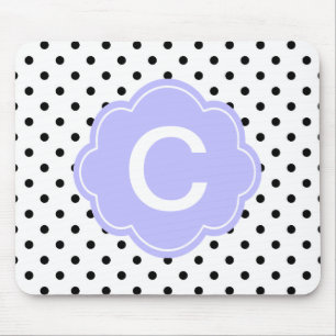 Elegant, modern B&W polka dot monogram Mouse Pad