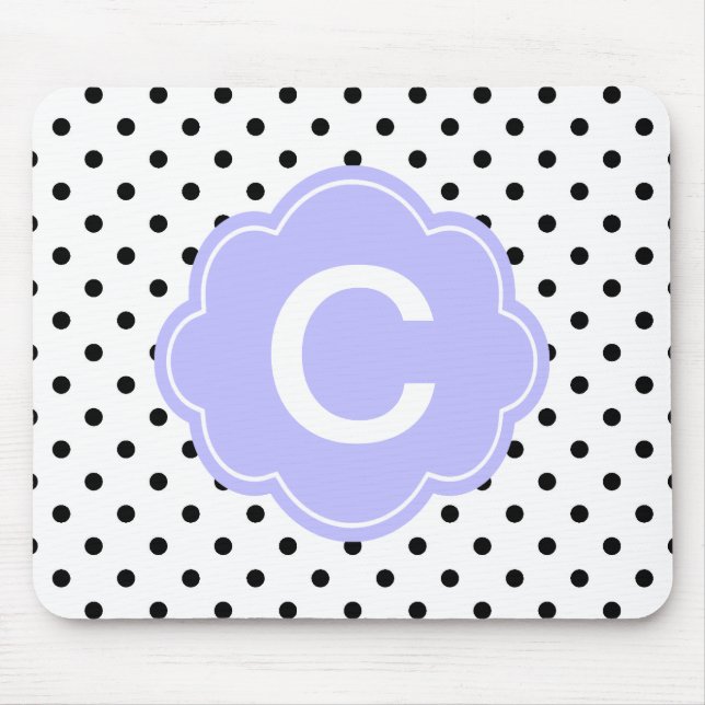 Elegant, modern B&W polka dot monogram Mouse Pad (Front)