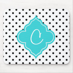 Elegant, modern B&W polka dots monogram Mouse Pad
