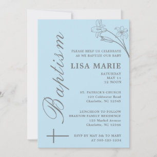 Elegant Modern Baby Blue Baptism Invitation