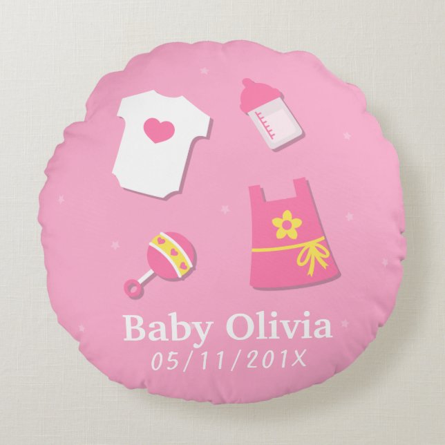 Elegant Modern Baby Girl Nursery Room Decorations Round Cushion (Front)