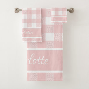 Elegant Modern Baby Pink White Buffalo Checks Bath Towel Set