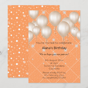 ELEGANT MODERN BALLOON GRID ORANGE BIRTHDAY INVITATION