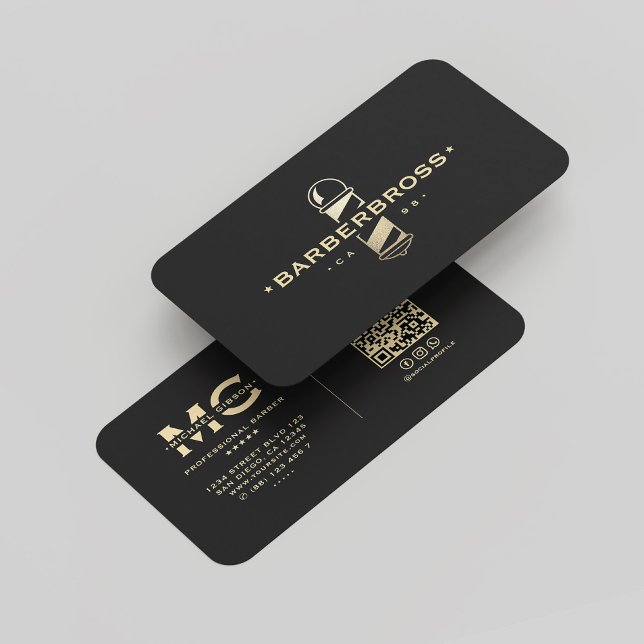 Elegant Modern Barbershop Barber Pole Black Gold  Business Card (Elegant Modern Barbershop Barber Pole Black Gold )