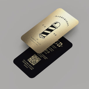 Elegant Modern Barbershop Faux Gold Barber Pole Business Card