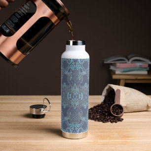 Elegant Modern Baroque Pattern in Blue Shades Water Bottle