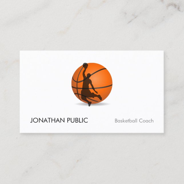 Elegant Modern Basketball Trainer Coach Template Business Card (Front)