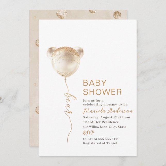 Elegant Modern Bear Baby Shower Invitation (Front/Back)