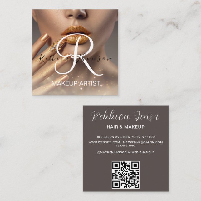 Elegant Modern Beauty Professional  Photo QR Code Square Business Card (Front/Back)