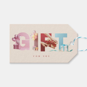 Elegant Modern Beige GIFT Photo Typography Overlay Tags
