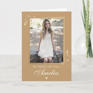 Elegant Modern Beige Gold Photo Graduation Card