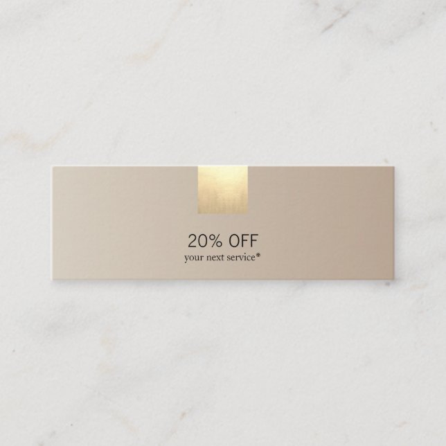 Elegant Modern Beige Gradient Gold Accent Discount Mini Business Card (Front)