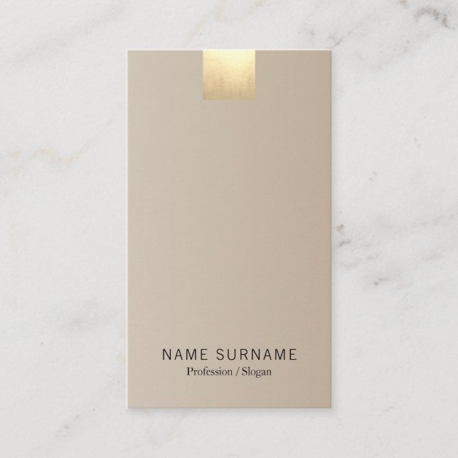 Elegant Modern Beige Gradient Gold Accent Vertical Business Card (Front)
