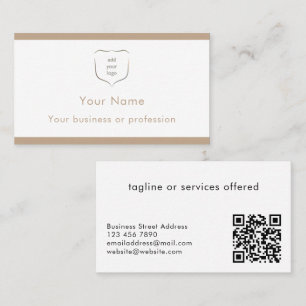 Elegant Modern Beige Logo QR Code Professional Business Card