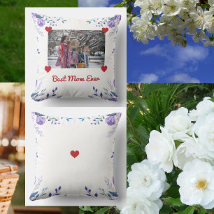 Elegant Modern Best Mum Ever Hearts Photo Floral Cushion