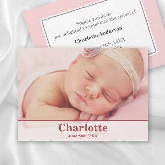 Elegant Modern Birth Announcement - Baby Pink