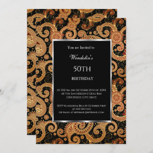 Elegant Modern Birthday Party Paisley Invitation