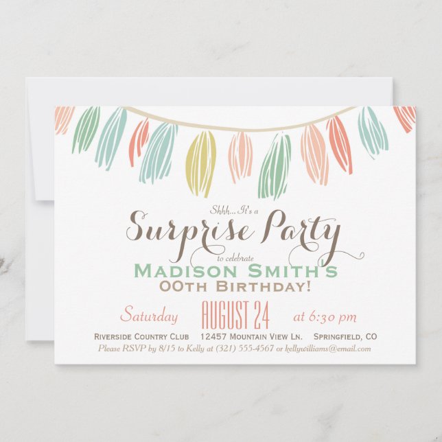 Elegant, Modern Birthday Surprise Party Invitation (Front)
