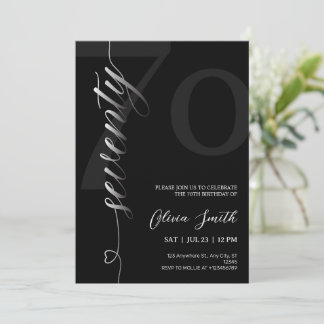 Elegant Modern Black 70th Birthday Party Invitation